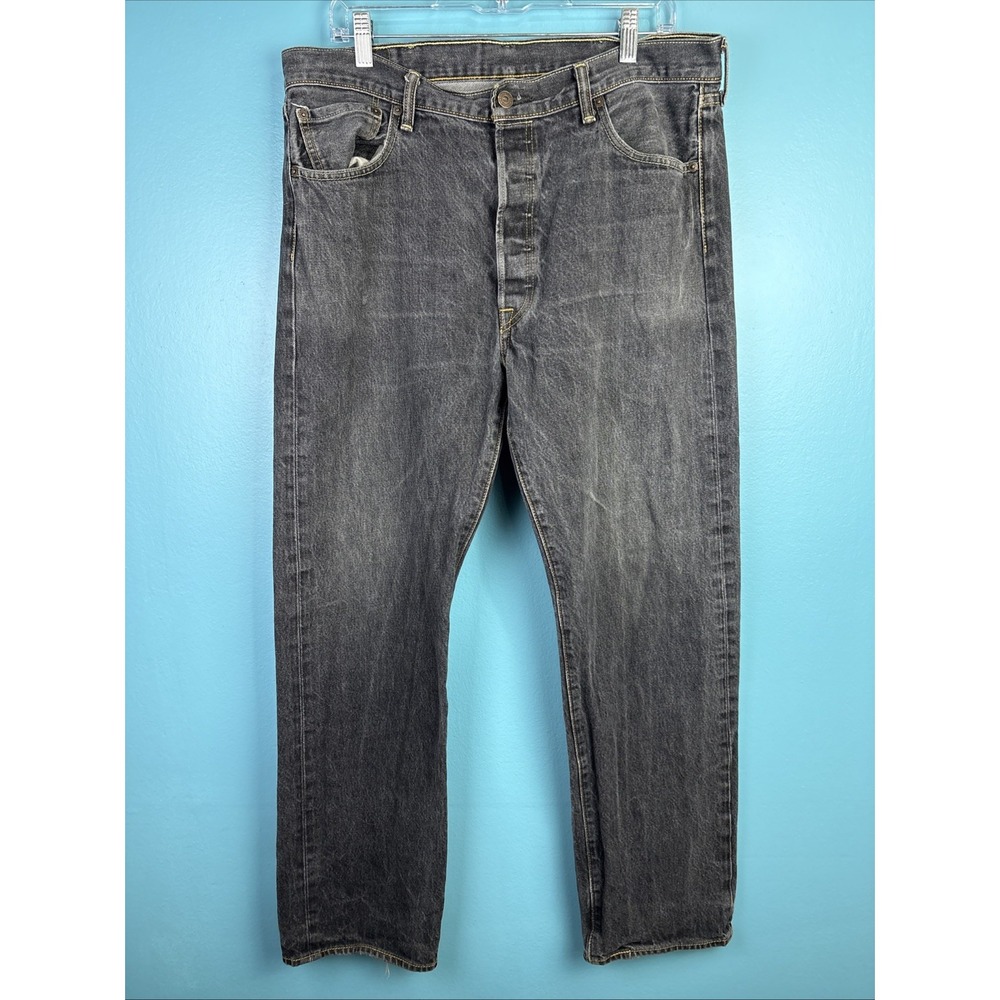 Levis 501 Original Fit Mens Jeans 38x34 Faded Black Straight Leg Button Fly